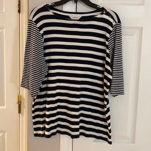 CJ Banks navy stripped blouse 3/4 sleeves